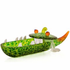 Декоративная чаша «Крокодил» из зелёного художественного стекла