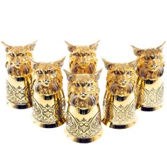 Позолоченные стопки перевёртыши «Рысь» (6 шт) в подарочном футляре