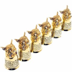 Позолоченные стопки перевёртыши «Рысь» (6 шт) в подарочном футляре