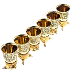 Позолоченные стопки перевёртыши «Рысь» (6 шт) в подарочном футляре