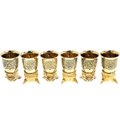 Позолоченные стопки перевёртыши «Рысь» (6 шт) в подарочном футляре