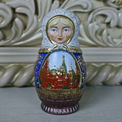Белая деревянная «Матрёшка» с художественной росписью