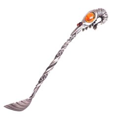 Серебряная ложечка «Креветка» с янтарём