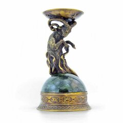 Бронзовый подсвечник «Овен» на камне для интерьера дома