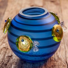 Декоративная ваза «Аквариум» из синего художественного стекла