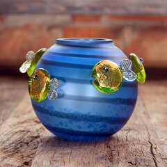 Декоративная ваза «Аквариум» из синего художественного стекла