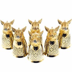 Позолоченные стопки перевёртыши «Кабан» (6 шт) в подарочном футляре