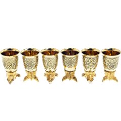 Позолоченные стопки перевёртыши «Кабан» (6 шт) в подарочном футляре