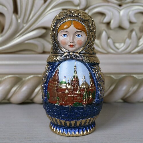 Синяя деревянная «Матрёшка» (малая) с художественной росписью