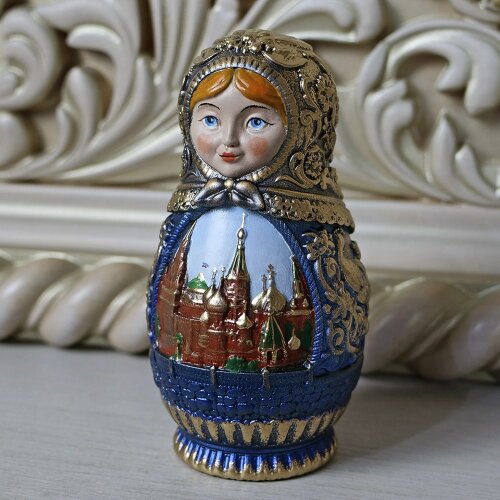 Синяя деревянная «Матрёшка» (малая) с художественной росписью