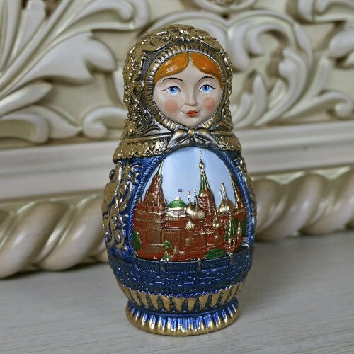Синяя деревянная «Матрёшка» (малая) с художественной росписью