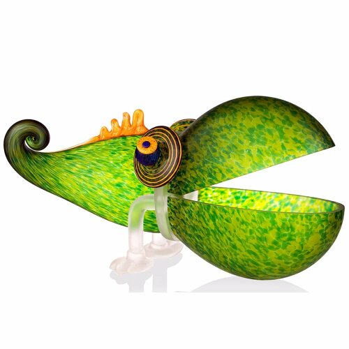 Декоративная чаша «Хамелеон» из зелёного художественного стекла