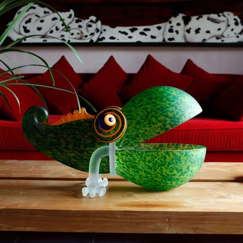 Декоративная чаша «Хамелеон» из зелёного художественного стекла