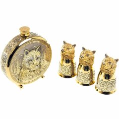 Подарочная фляжка «Волк» с тремя стопками перевертышами