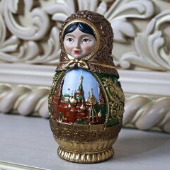 Зелёная деревянная «Матрёшка» (малая) с художественной росписью