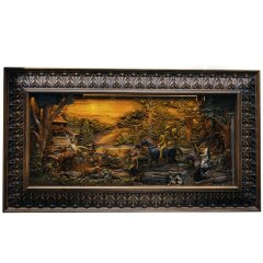 Большое резное панно «Охота» с LED подсветкой в подарок охотнику