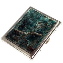 Портсигар металлический на 10 сигарет «Зелёный апатит» с зажигалкой в подарок бабушке