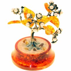 Денежное дерево из янтаря «Цветущая сакура» с жемчугом