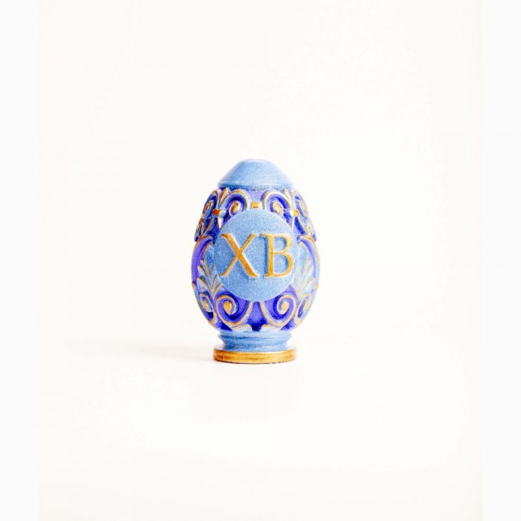 Резное пасхальное яйцо «Христос воскрес» (голубое) из дерева