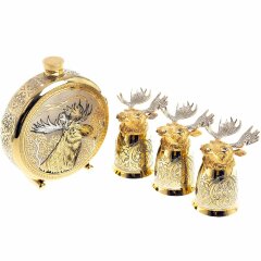 Подарочная фляжка «Лось» с тремя стопками перевертышами