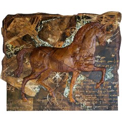 Большое резное панно «Лошадка от Леонардо» из ценных пород дерева