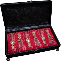 Рюмки лафитники для водки «Герб России» в кожаной шкатулке