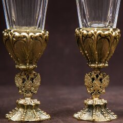 Рюмки лафитники для водки «Герб России» в кожаной шкатулке