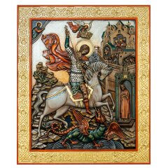 Большая резная икона «Георгий Победоносец» в подарок родным