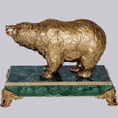 Сувенирная статуэтка «Золотой медведь» на малахите в подарок мужчине охотнику
