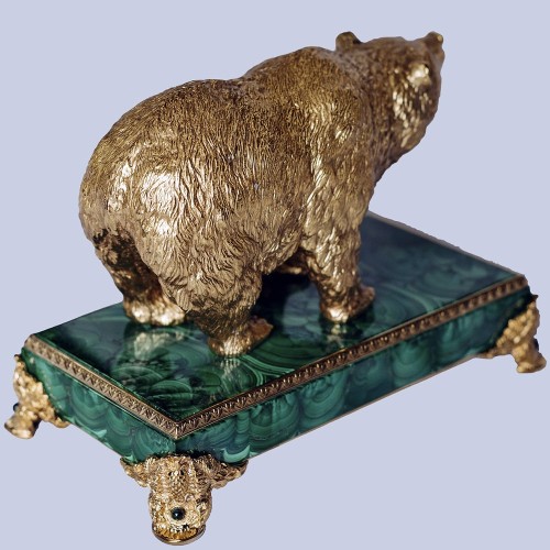 Сувенирная статуэтка «Золотой медведь» на малахите в подарок мужчине охотнику