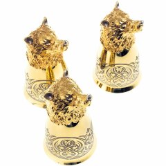 Позолоченные стопки перевёртыши «Волк» (3 шт) в подарочном футляре