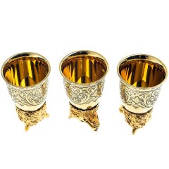 Позолоченные стопки перевёртыши «Волк» (3 шт) в подарочном футляре