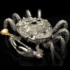 Серебряная икорница «Краб» с позолоченной ложечкой купить с доставкой по России