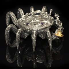 Серебряная икорница «Краб» с позолоченной ложечкой купить с доставкой по России