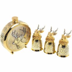 Металлическая фляжка «Олень» с тремя стопками перевертышами