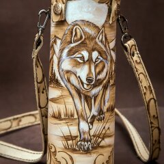 Походный термос «Волк» обтянутый натуральной кожей