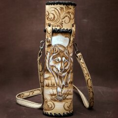 Походный термос «Волк» обтянутый натуральной кожей