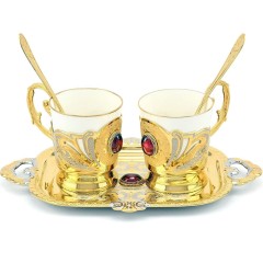 Кофейный набор «Рубин» — керамическая кружка с позолоченным подносом к праздничному столу