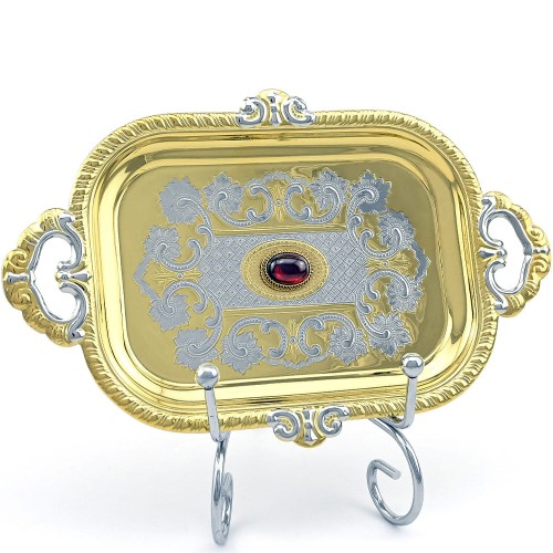 Кофейный набор «Рубин» — керамическая кружка с позолоченным подносом к праздничному столу