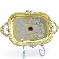 Кофейный набор «Рубин» — керамическая кружка с позолоченным подносом к праздничному столу