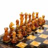 Деревянный шахматный ларец «Восточные» из янтаря с фигурами
