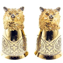 Позолоченные стопки перевёртыши «Волк» (2 шт) в подарочном футляре