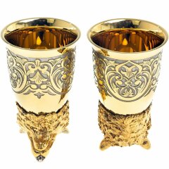 Позолоченные стопки перевёртыши «Волк» (2 шт) в подарочном футляре