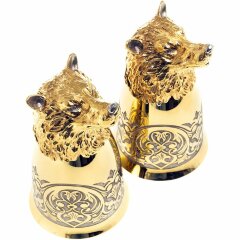 Позолоченные стопки перевёртыши «Волк» (2 шт) в подарочном футляре