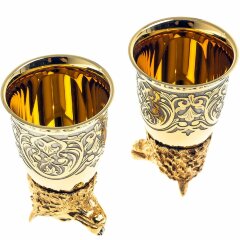 Позолоченные стопки перевёртыши «Волк» (2 шт) в подарочном футляре