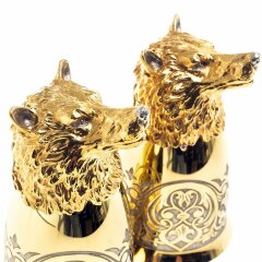 Позолоченные стопки перевёртыши «Волк» (2 шт) в подарочном футляре