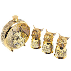 Металлическая фляжка «Рысь» с тремя стопками перевертышами