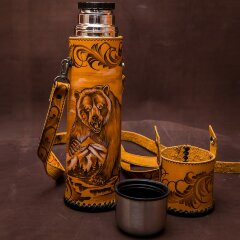 Походный термос «Медведь» обтянутый натуральной кожей