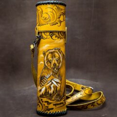 Походный термос «Медведь» обтянутый натуральной кожей