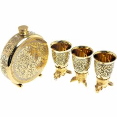 Металлическая фляжка «Кабан» с тремя стопками перевертышами